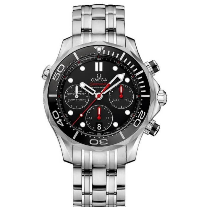 Omega Seamaster 300m black ceramic Diver Chronometer Chronograph 44mm Black Bezel Steel Bracelet