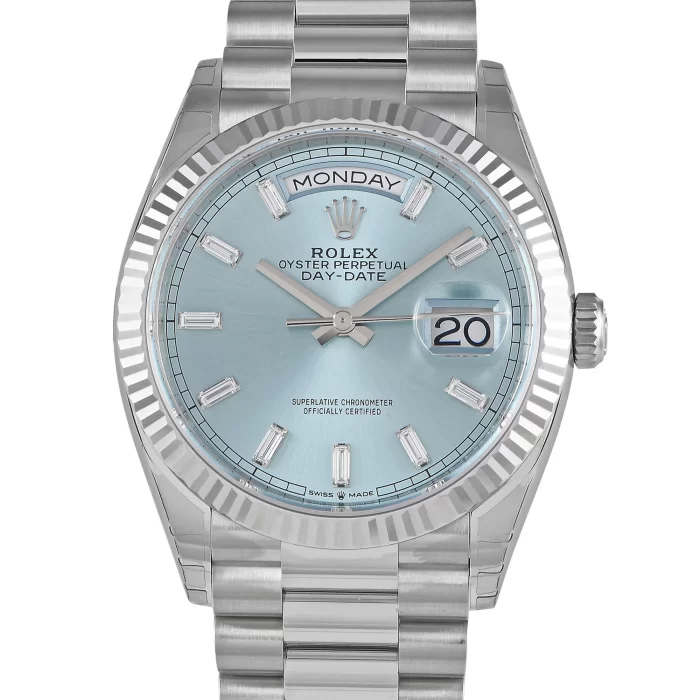 Rolex DayDate Ice Blue Diagonal Dome Bezel President 40MM Automatic Men’s Watch 228206