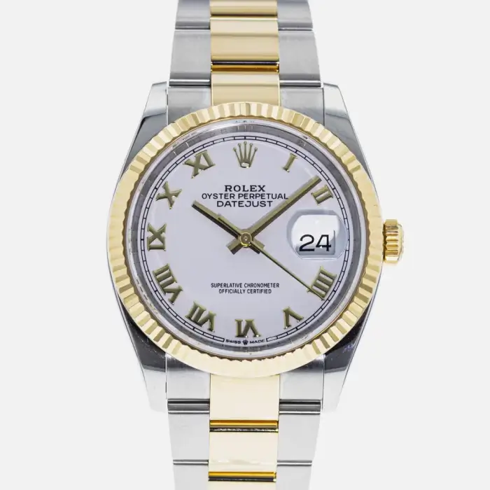Rolex Datejust White Roman Dial Two Tone Yellow Gold Replica