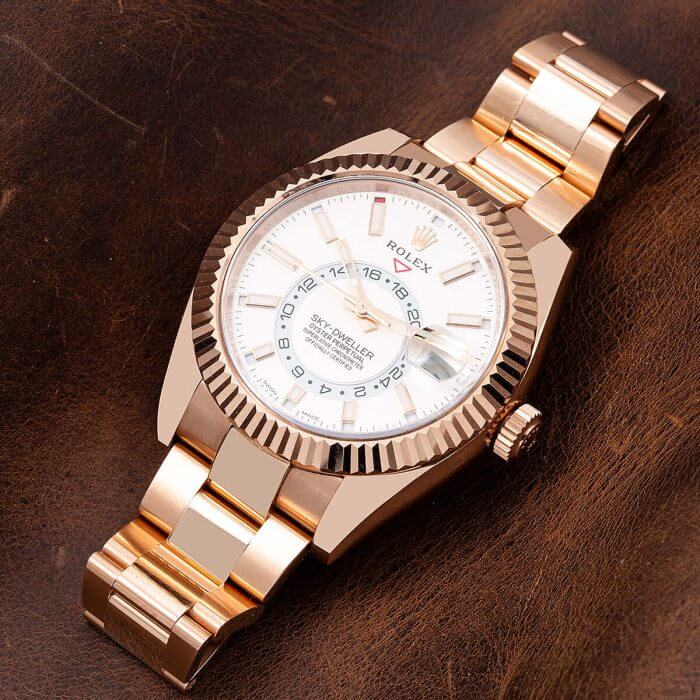 Rolex Sky Dweller Steel Rose Gold White Index Dial Fluted Bezel Oyster Bracelet 326935 - Image 4