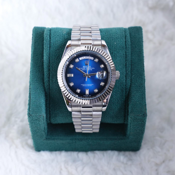 Rolex Day-Date Blue Dial 41MM President Fluted Bezel Men's Watch