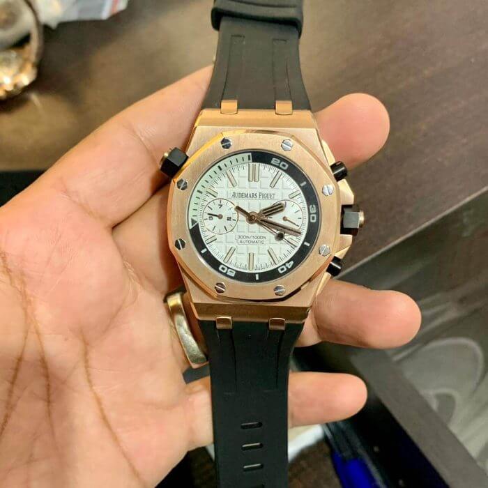 Audemars Piguet Royal Oak Chronograph Rose Gold Offshore Diver 42mm White Dial Men's Watch