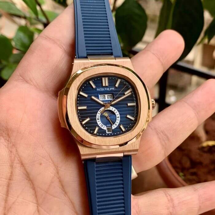 Patek Aquanaut Rose Gold Blue Dial & Belt Men's Watch