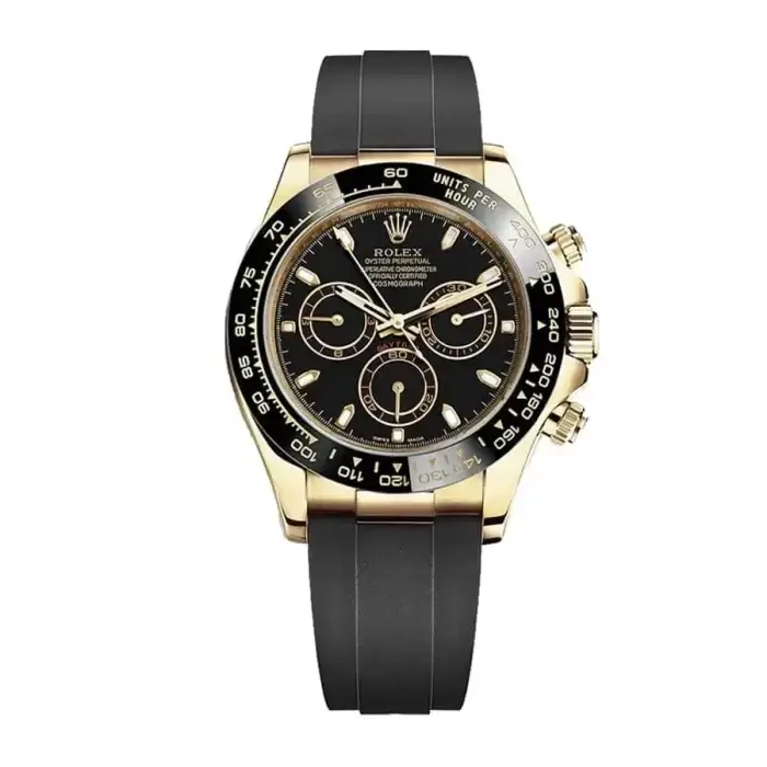 Yellow Gold Rolex Daytona Cosmograph Ceramic Black Dial Rubber Strap 116518LN