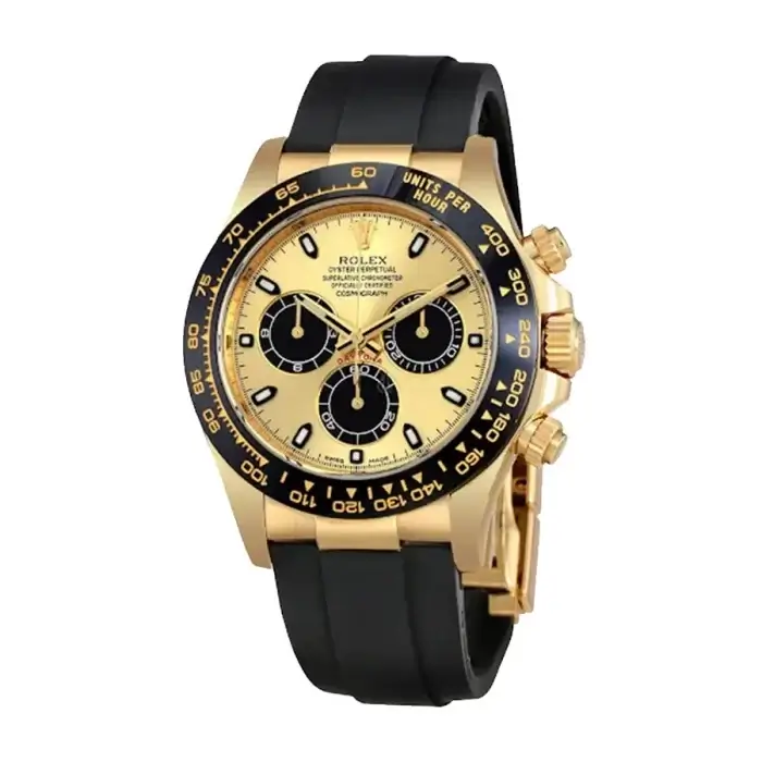 Rolex Daytona Yellow Gold Champagne Dial Black Index Ceramic Bezel Oysterflex Rubber Bracelet 116518LN - Image 3