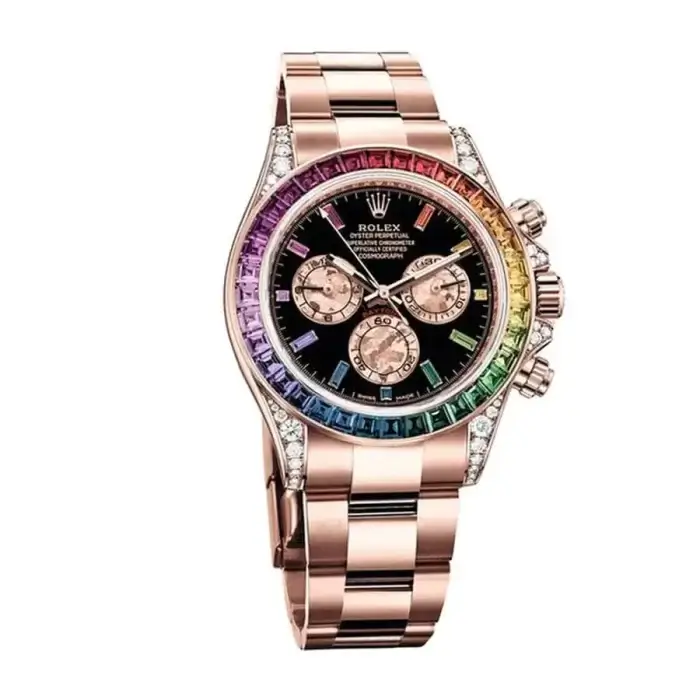 Rolex Daytona Baguette Diamond Bezel Rainbow Colored Cosmograph Rose Gold Oyster Men’s Watch 116505 - Image 4