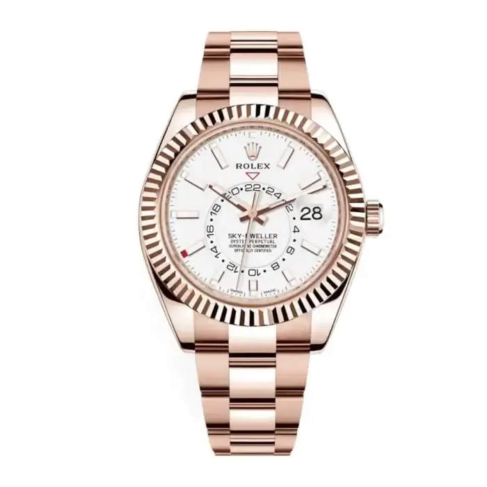 Rolex Sky Dweller Steel Rose Gold White Index Dial Fluted Bezel Oyster Bracelet 326935