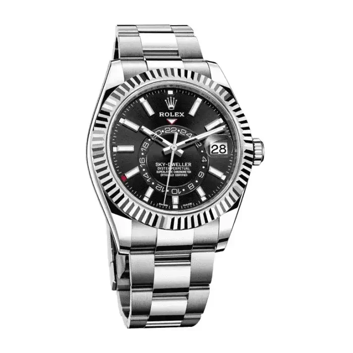 Rolex Sky Dweller Stainless Steel 42MM Black Index Dial Fluted White Gold Bezel Oyster Bracelet 326934 - Image 3