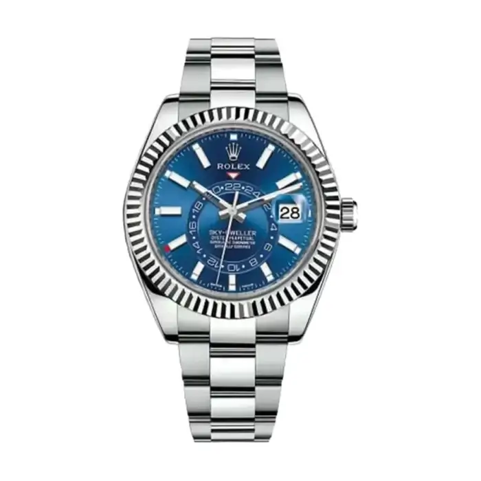 Rolex Sky Dweller Blue Index Dial 42MM Fluted White Gold Bezel Oyster Bracelet 326934