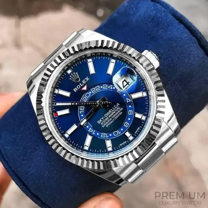 Rolex Sky Dweller Blue Index Dial 42MM Fluted White Gold Bezel Oyster Bracelet 326934 - Image 6