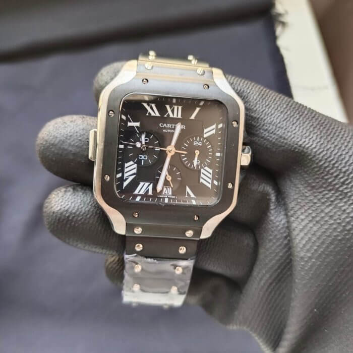 Cartier Santos 100 XL Chronograph Black Dial Steel Bracelet WSSA0017 Men’s Watch