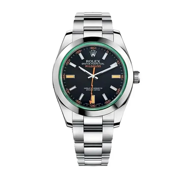 Rolex Milgauss Green Crystal Stainless Steel Black Dial Smooth Bezel Oyster Bracelet 116400GV