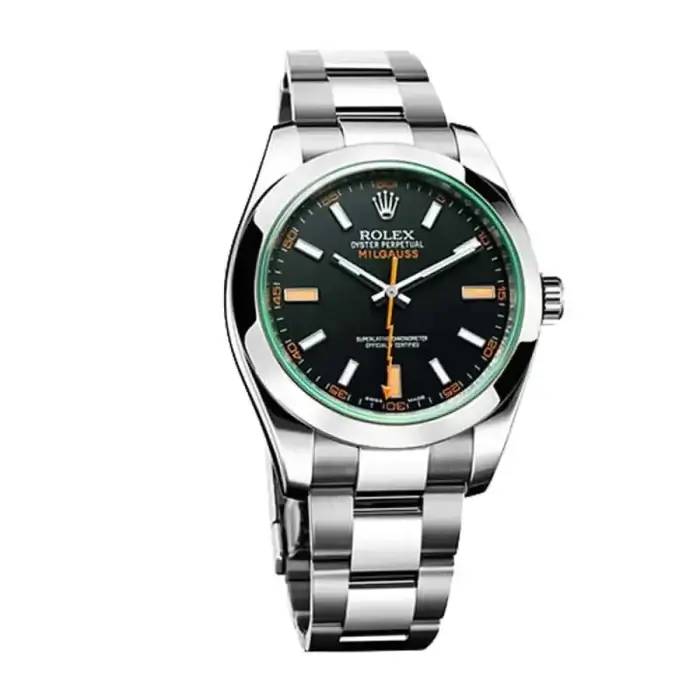 Rolex Milgauss Green Crystal Stainless Steel Black Dial Smooth Bezel Oyster Bracelet 116400GV - Image 2