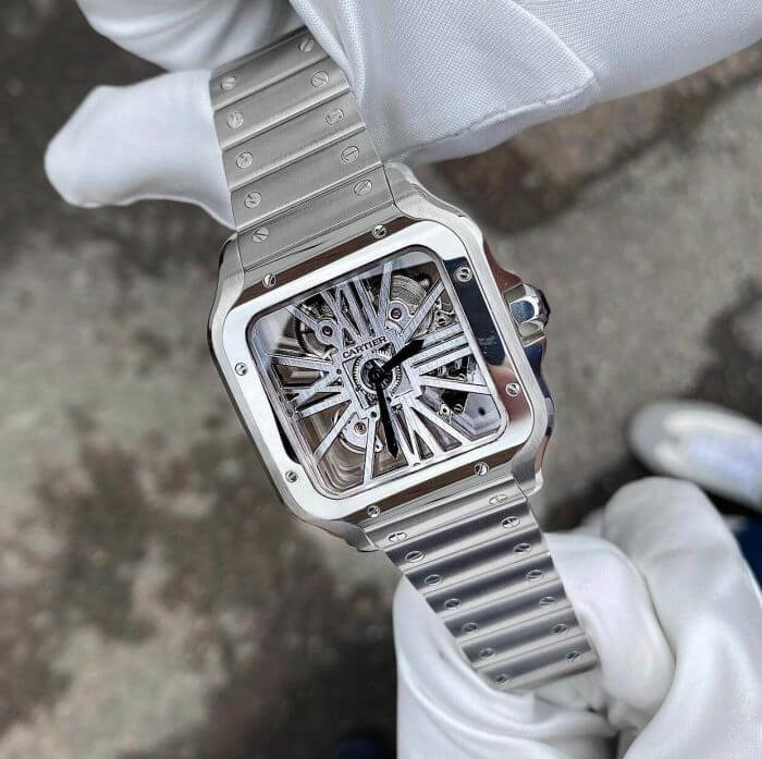 Santos De Cartier Skeleton Dial 40MM Stainless Steel Men's Watch WHSA0015 - Image 7