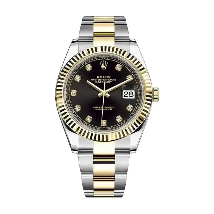 Rolex Datejust 41 Black Dial Diamond Yellow Gold Replica