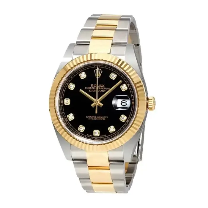 Rolex Datejust 41 Black Dial Diamond Yellow Gold Replica - Image 2