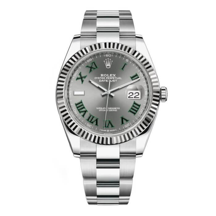 Rolex Datejust 41 Replica Watch with Grey Dial Green Number