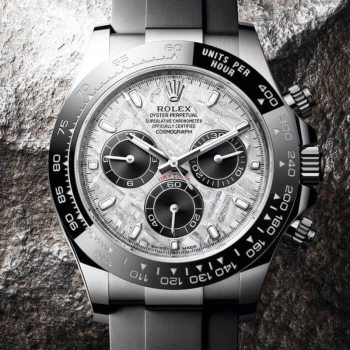 Rolex daytona white gold meteorite dial Cosmograph Daytona 40 Watch Black Index Dial Black Oysterflex Strap Watch 116519LN - Image 7