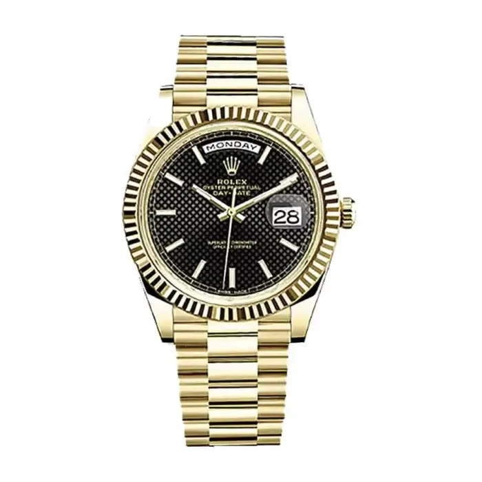ROLEX DayDate GOLD BLACK Dial 40MM PRESIDENTIAL Fluted Bezel Watch 228238