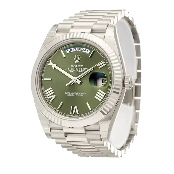 Rolex Day Date 40 Platinum Olive Green Dial Replica Watch - Image 3