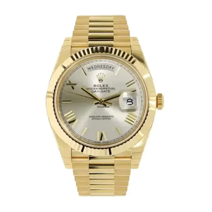 Rolex Oyster Perpetual DayDate Silver & Gold Fluted Bezel Roman Dial & President Bracelet 228238