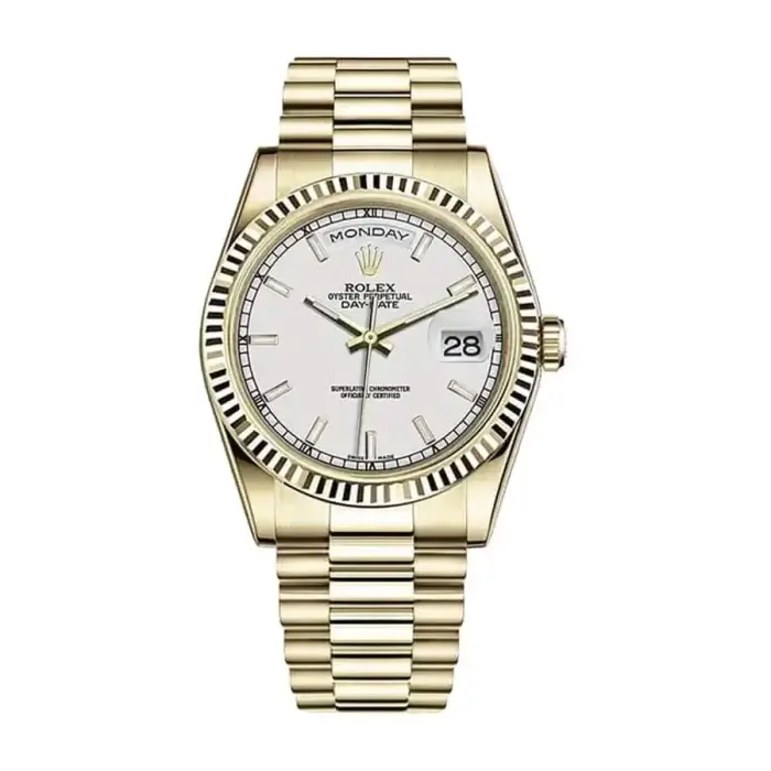 Rolex Day-Date 40 White Gold | Yellow Gold White Index Dial | Fluted Bezel President Bracelet 118238
