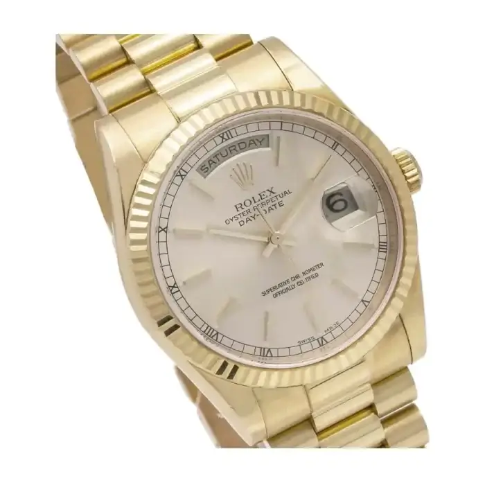 Rolex Day-Date 40 White Gold | Yellow Gold White Index Dial | Fluted Bezel President Bracelet 118238 - Image 3