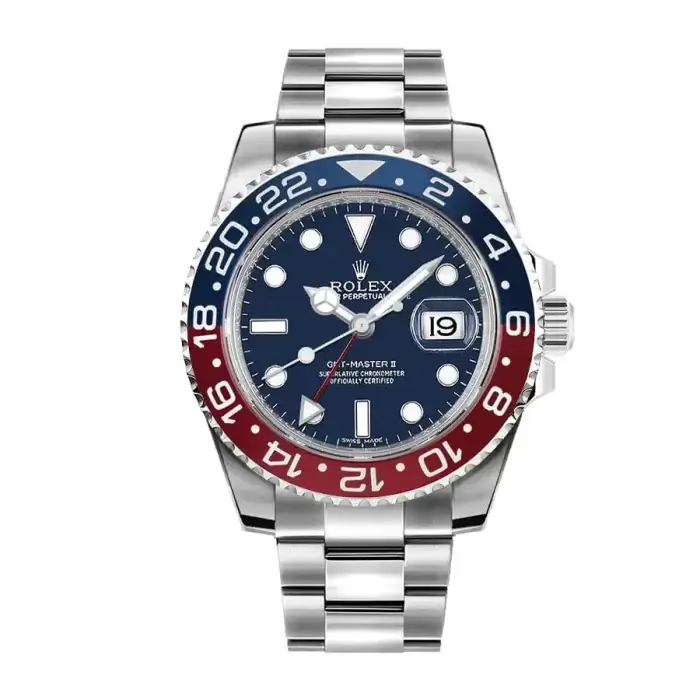 Rolex GMT Red Blue Ceramic Bezel White Gold 40mm Blue Luminous Dial Oyster Bracelet