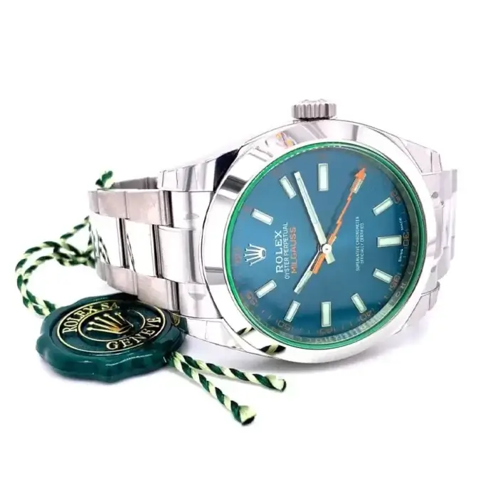 Rolex Milgauss Z Blue Dial Green Crystal Stainless Steel Oyster Bracelet 116400GV - Image 4