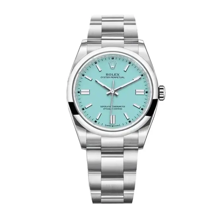 Rolex Oyster Perpetual 36MM Blue Turquoise Index Dial & Smooth Domed Bezel Oyster Bracelet Watch 126000