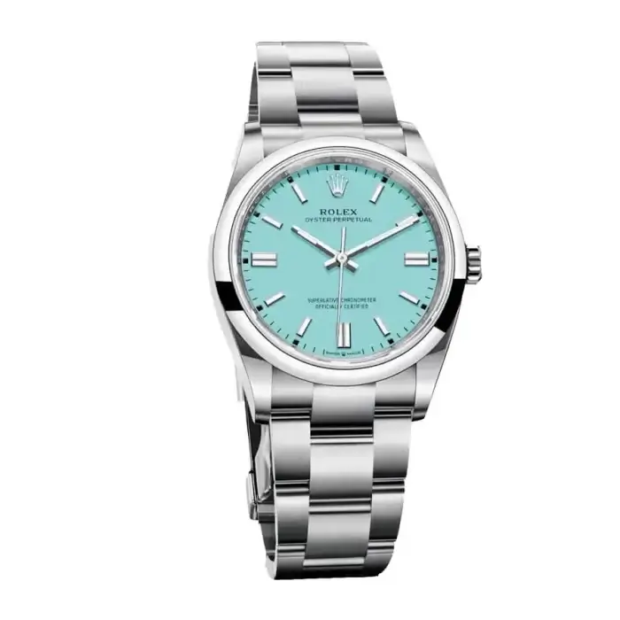 Rolex Oyster Perpetual 36MM Blue Turquoise Index Dial & Smooth Domed Bezel Oyster Bracelet Watch 126000 - Image 9