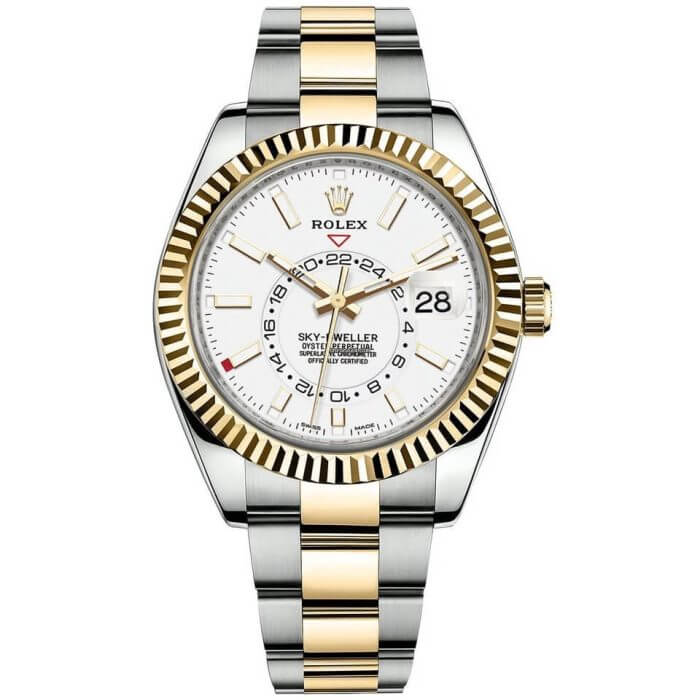 Rolex Sky Dweller Two Tone White Dial 42MM Yellow Gold Bezel Oyster Men's Watch 326933