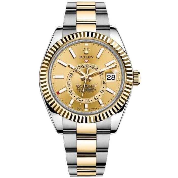 Sky Dweller Two Tone Rolex Champagne Dial 42MM Yellow Gold Oyster Men's Watch 326933