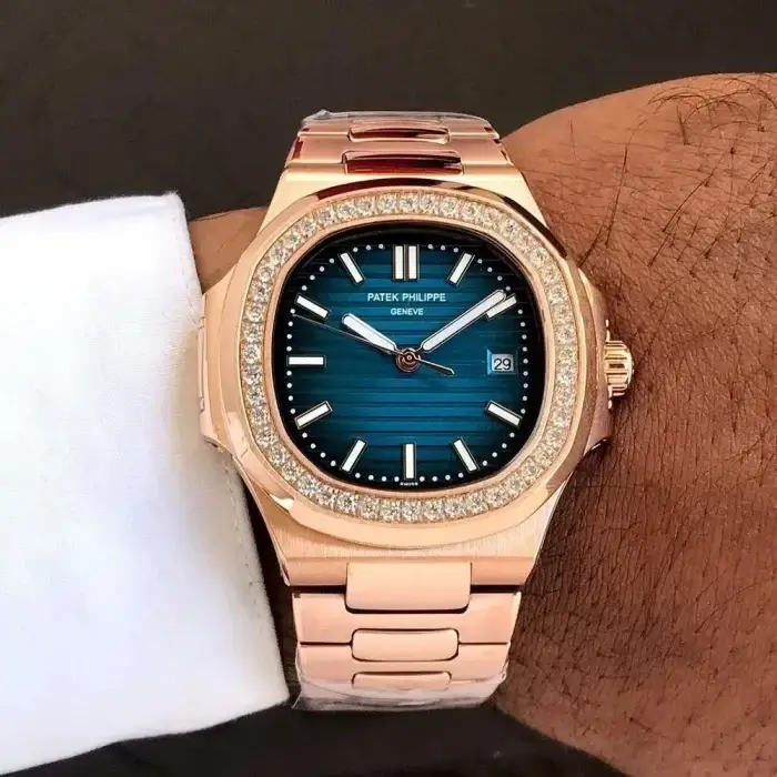 Patek Philippe Nautilus Blue & Rose Dial with Diamond Men's Watch